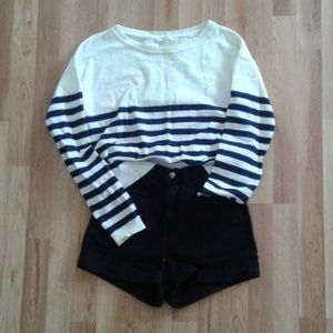 NWOT Honey Punch Navy Striped Wide Crop Sweater